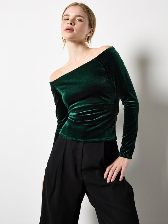 Bardot Velvet Top, Green, large