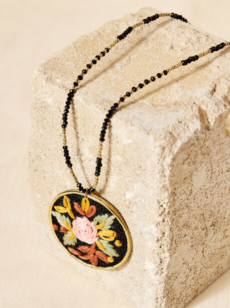 Hand Embroidered Rose Necklace