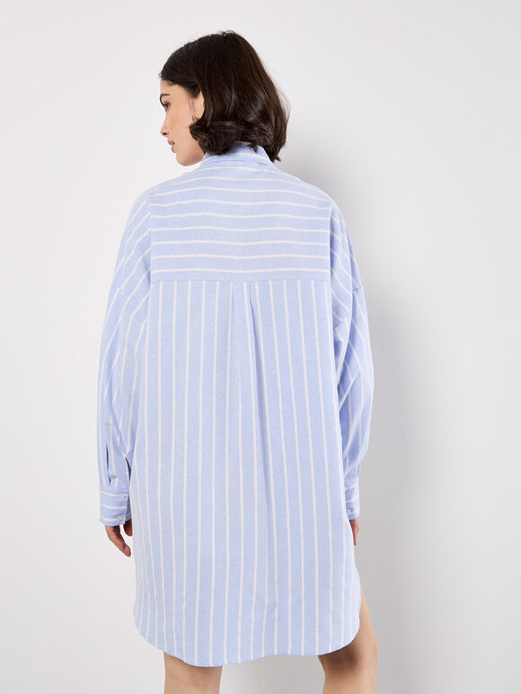 Stripe Oversized Shirt Mini Dress, Blue, large