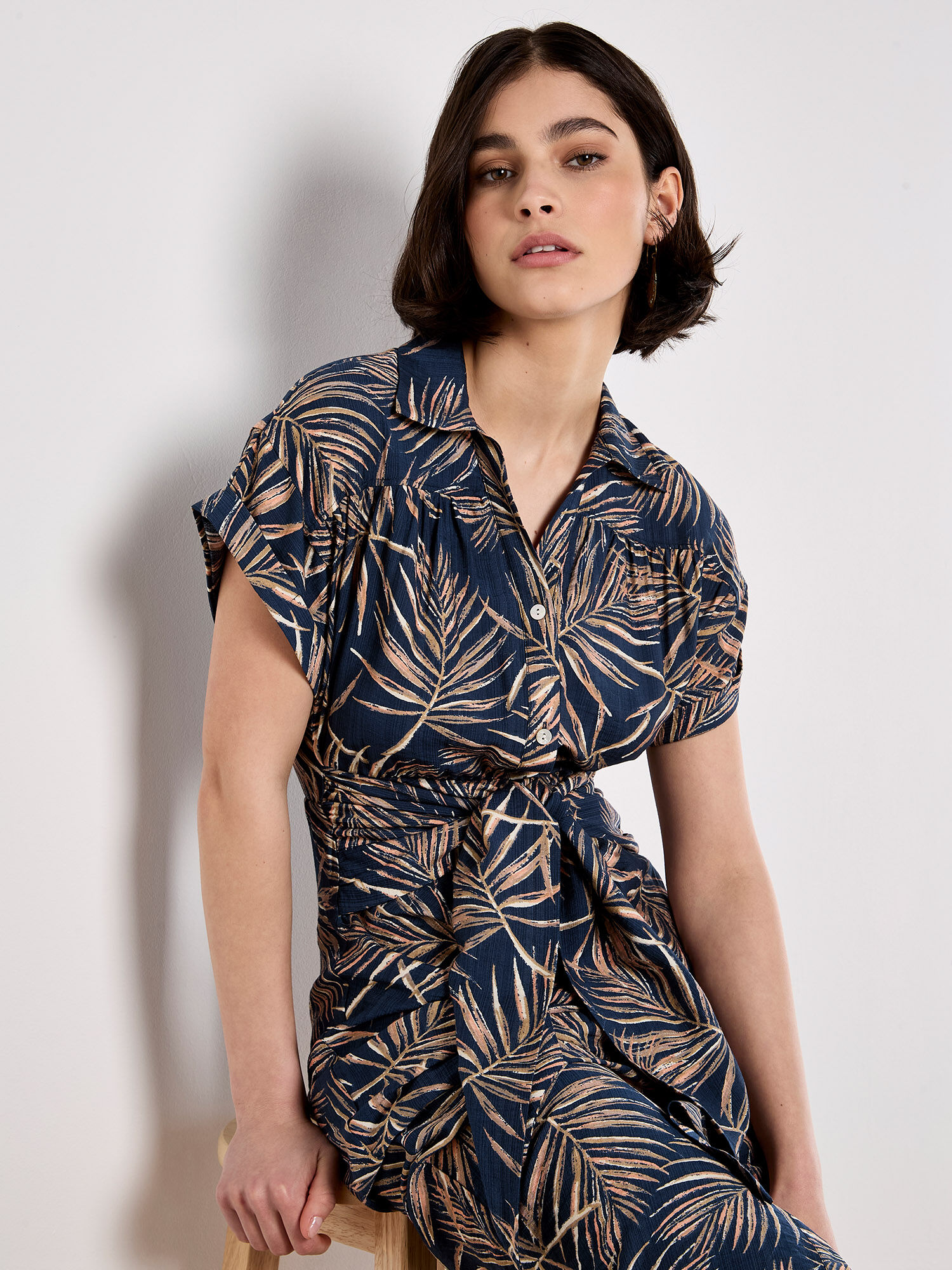 Palm Leaf Shirt Midi Dress | Apricot Clothing