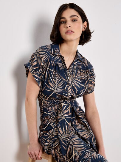 Palm Leaf Shirt Midi Dress