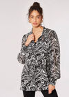 Painterly Marble Neck Tie Blouse, Black, large