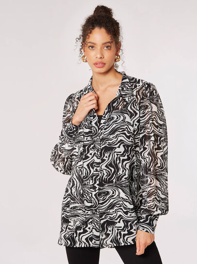 Painterly Marble Neck Tie Blouse