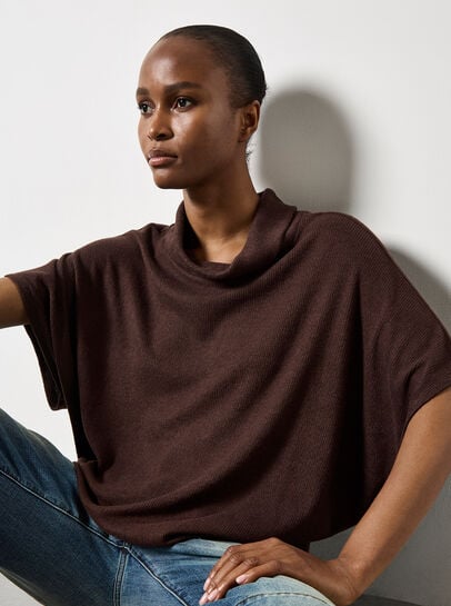 Roll Neck Ribbed Cape