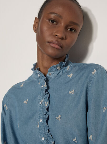 Ditsy Floral Embroidered Denim Blouse