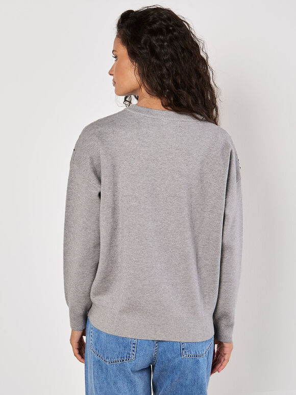Sequin Embellished Jumper, Light Grey / Silver, large