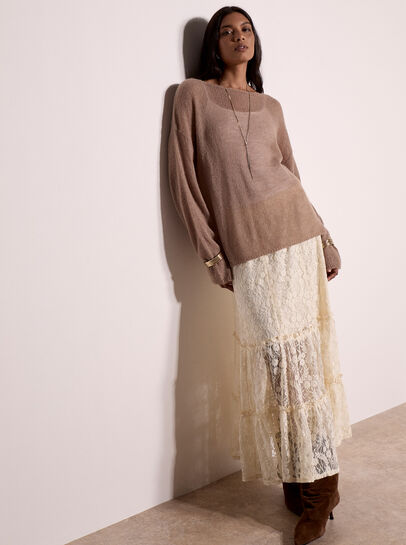Floral Lace Tiered Midi Skirt