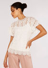 Embroidered High Neck Top, White, large