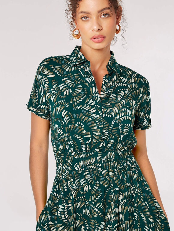 Abstract Print Shirt Midi Dress, Green, large