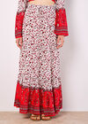 Sarasa Floral Tiered Maxi Skirt, White, large