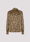 Leopard Print Satin Blouse, Brown, large