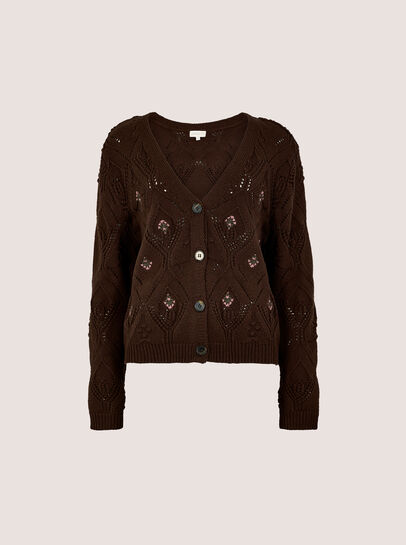 Pointelle Diamond Floral Cotton-Blend Cardigan