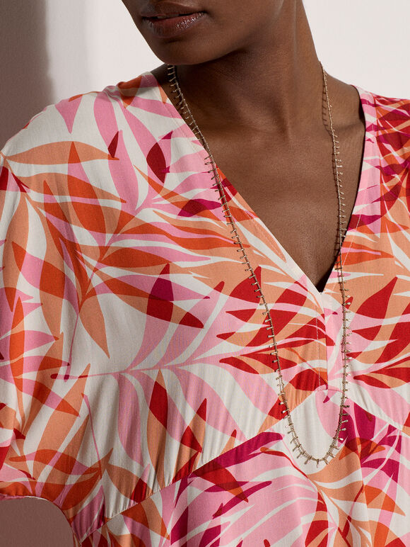Tropical Leaf Mini Dress, Pink, large