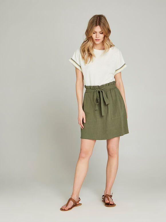 Khaki Paper Bag Waist Skirt, Khaki, large