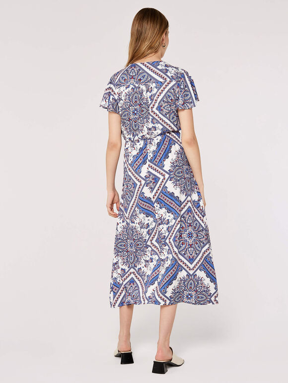 Midaxi-Kleid mit Schal-Print, Blau, Größe L