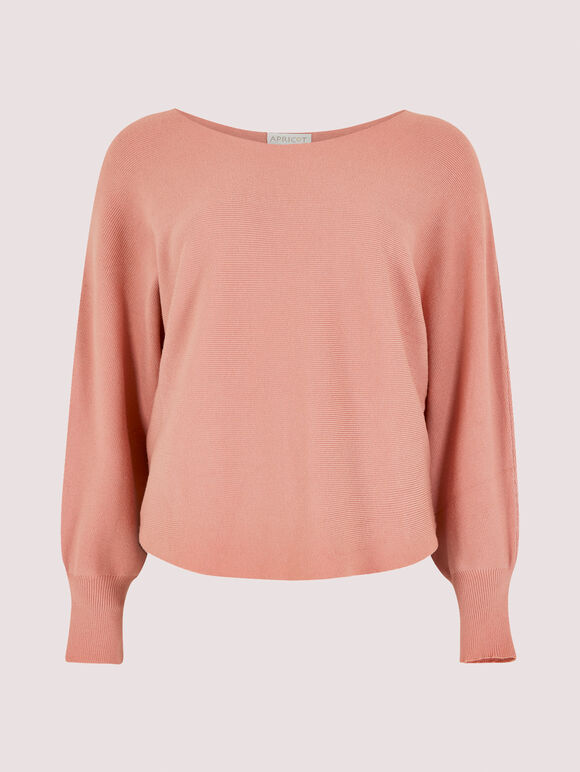 Rib Batwing Crop Jumper, Pink, large
