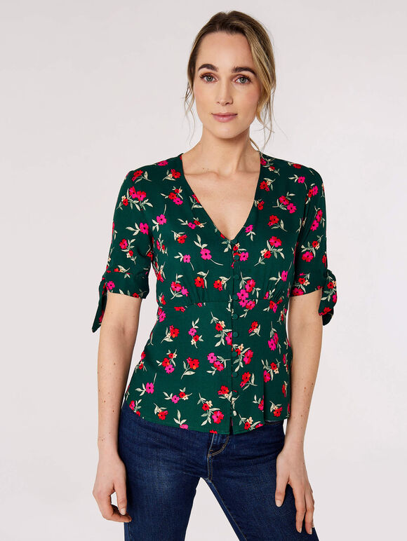 Floral Bow Detail Top, Green, large