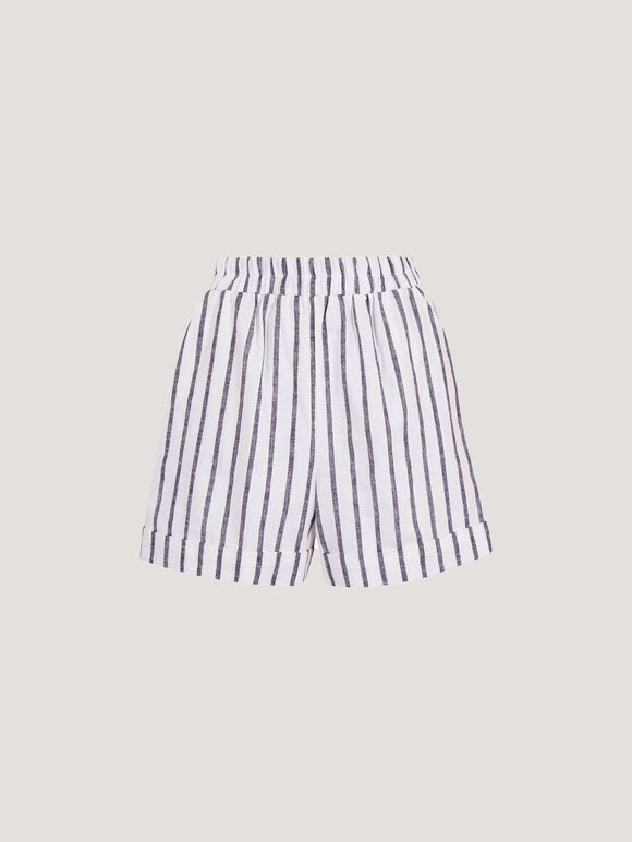 Linen Blend Stripe Shorts, Navy, large