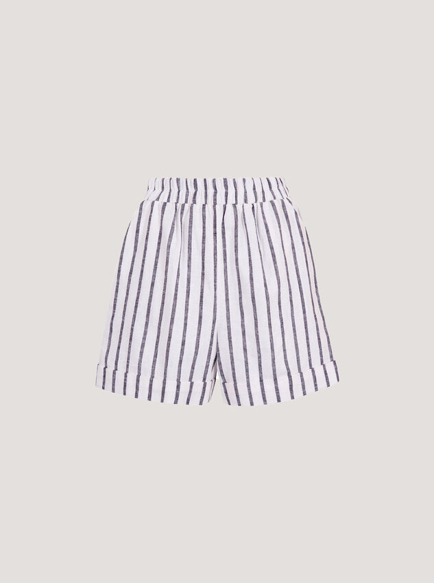 Linen Blend Stripe Shorts, Navy, large