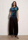 Asymmetric Ruched Velvet Top, Teal, large