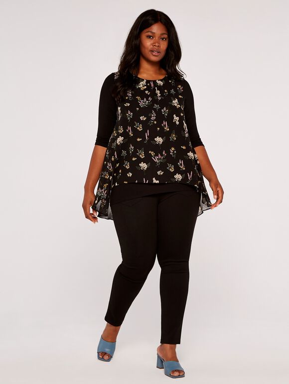 Curve Botanical Print Top, Black, large