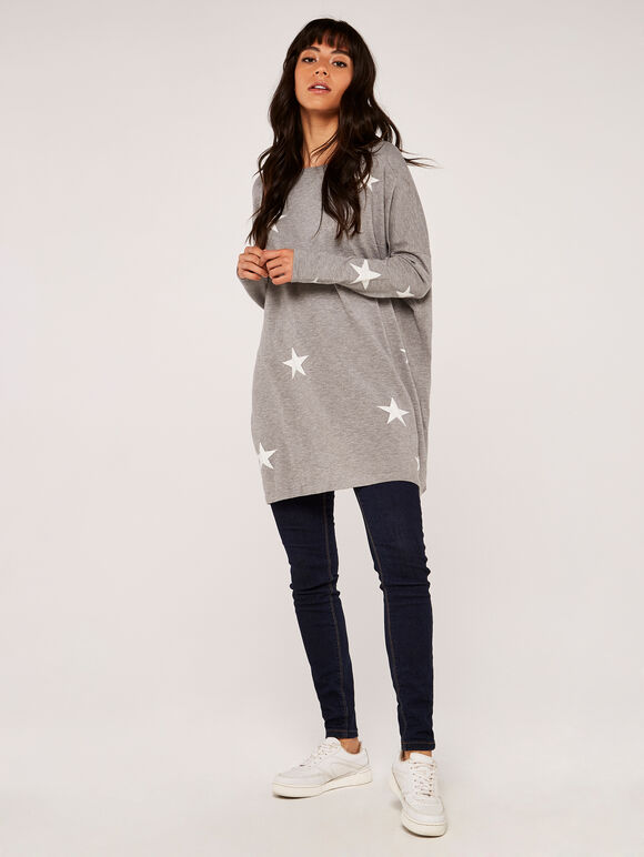 Lurex Star Oversized Jumper, Grey, large