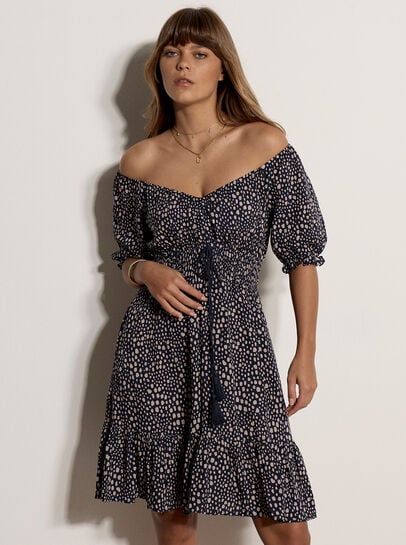 Irregular Spot Bardot Mini Dress