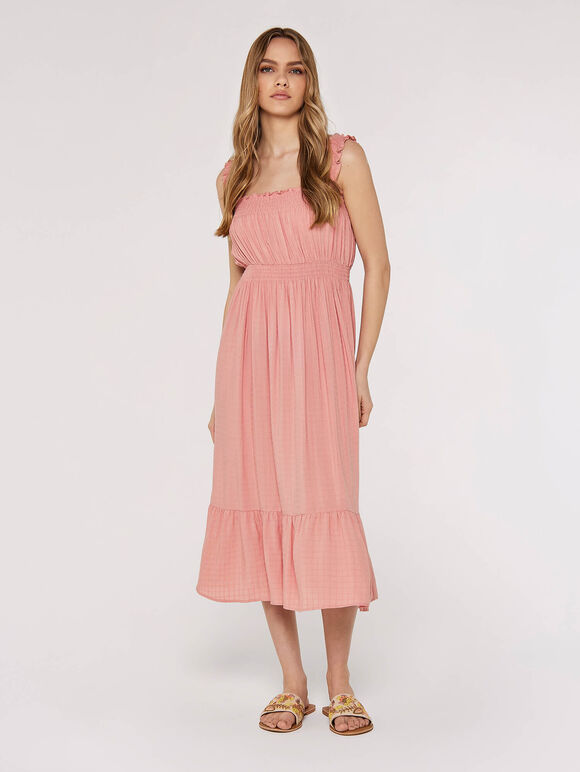 Check Smocked Midi Dress, Pink, large