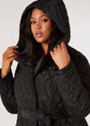 Curve Belted Quilted Parker Coat, Black, large