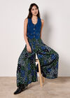 Floral Patchwork Crinkle Wide-Leg Trousers, Navy, large