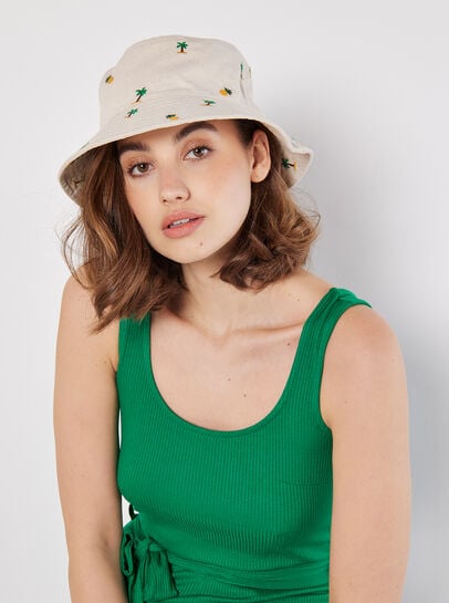 Tropical Palm Embroidered Bucket Hat