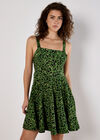 Animal Print Skater Mini Dress, Green, large