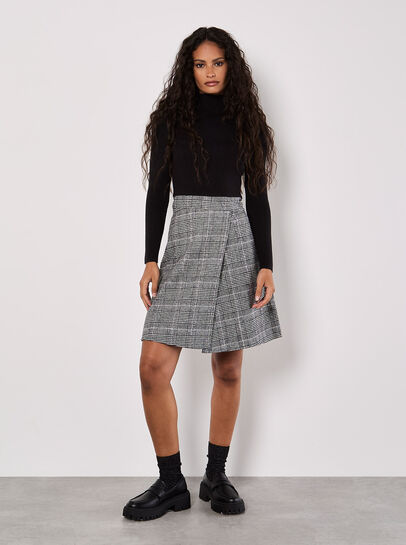 Ribbed Knit Check Skirt Mini Dress