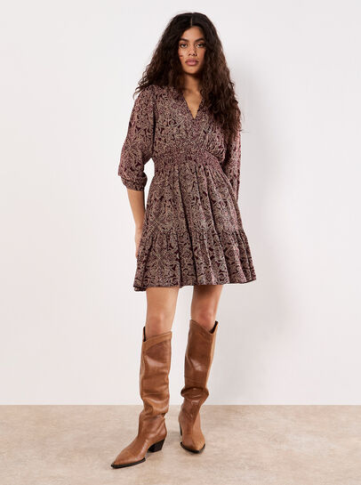 Paisley Ruffle Soft Mini Dress