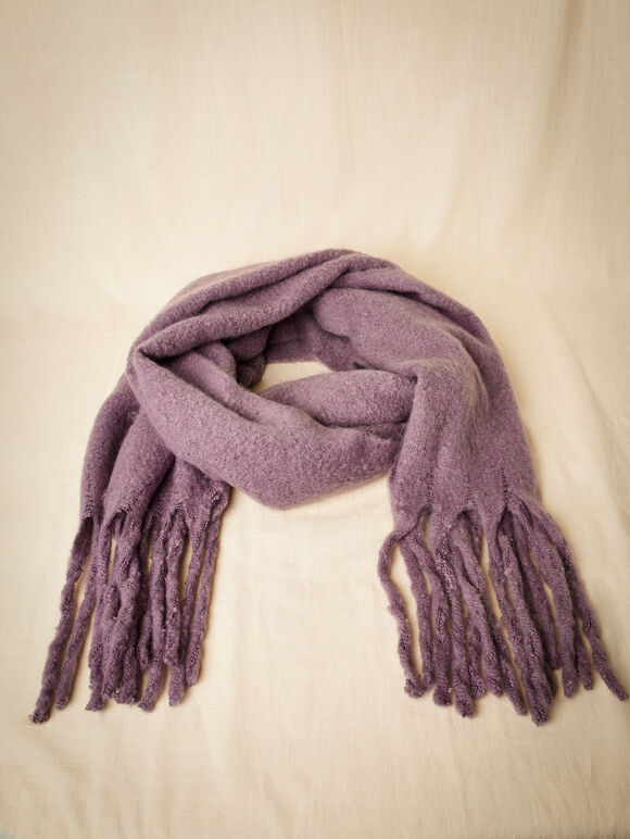 Soft Boucle Tassel Scarf, Purple, large