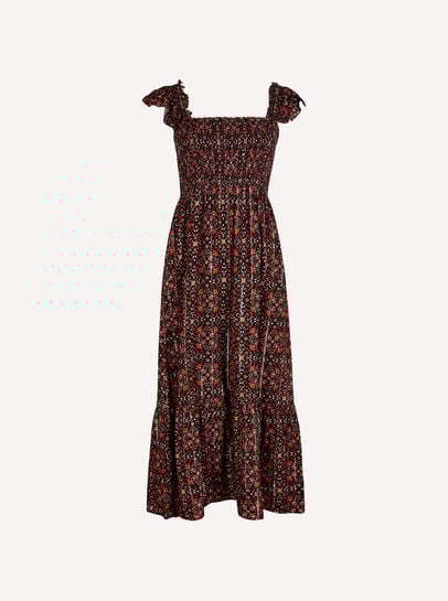 Folk Floral Metallic Midi Dress