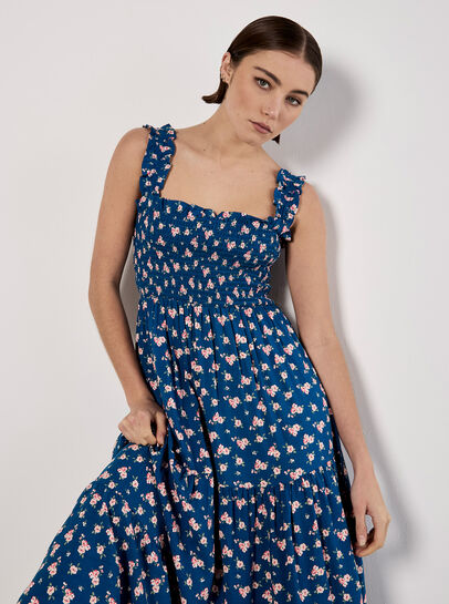 Ditsy Floral Smocked Midi Dress