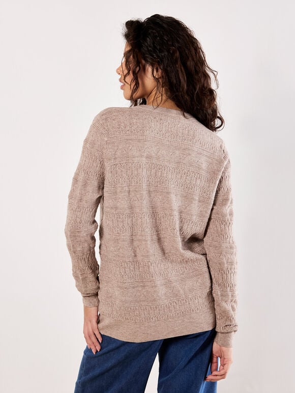 Soft Pointelle Knit Jumper, Stone, large