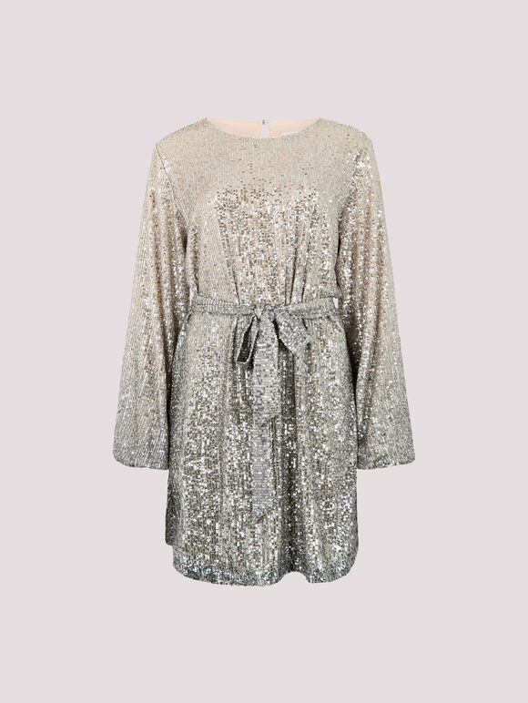 Ombre Sequin Mini Dress, Grey, large