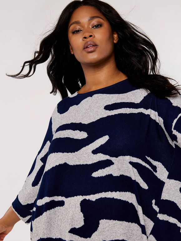 Curve Zebra  Batwing Top, Navy, large