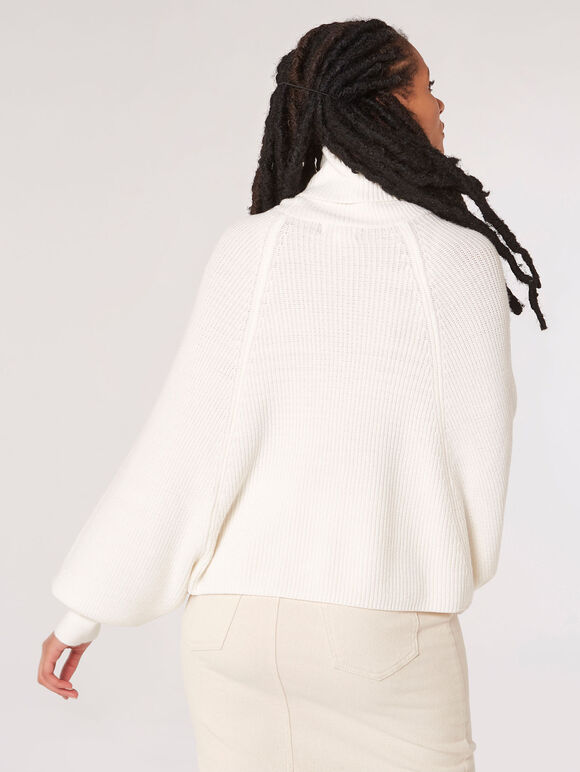 Cowl Neck Ribbed Wrap Jumper, Cream, large