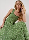 Orchid Print Smocked Midi Dress, Green, large