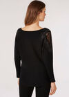 Stud & Lace Embellished Jumper, Black, large
