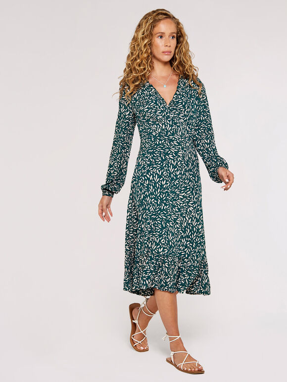 Silhouette Leaf Frill  Dress, Green, large