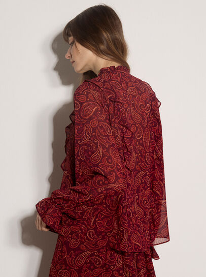 Paisley Chiffon Ruffle Blouse