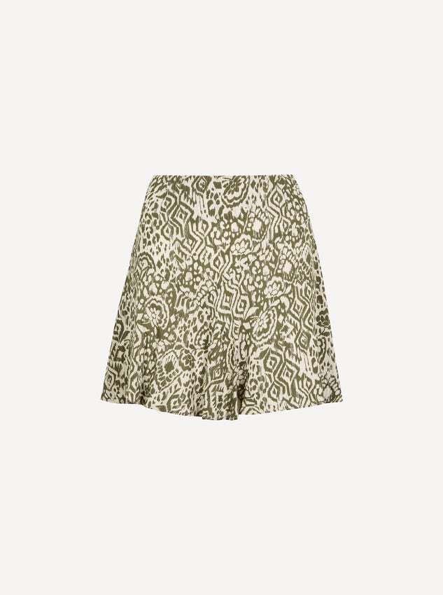 Ikat Shimmer Ruffle Mini Skirt, Khaki, large