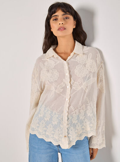 Floral Embroidered Cotton Shirt