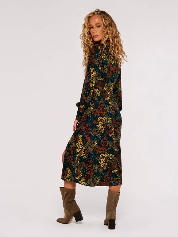  Daisy Spray Midi Dress, Black, large
