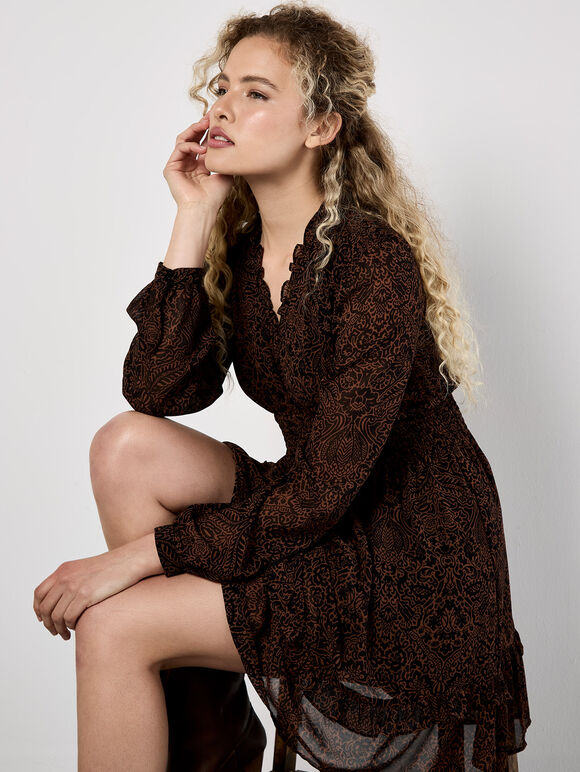Paisley Mini Dress, Rust, large