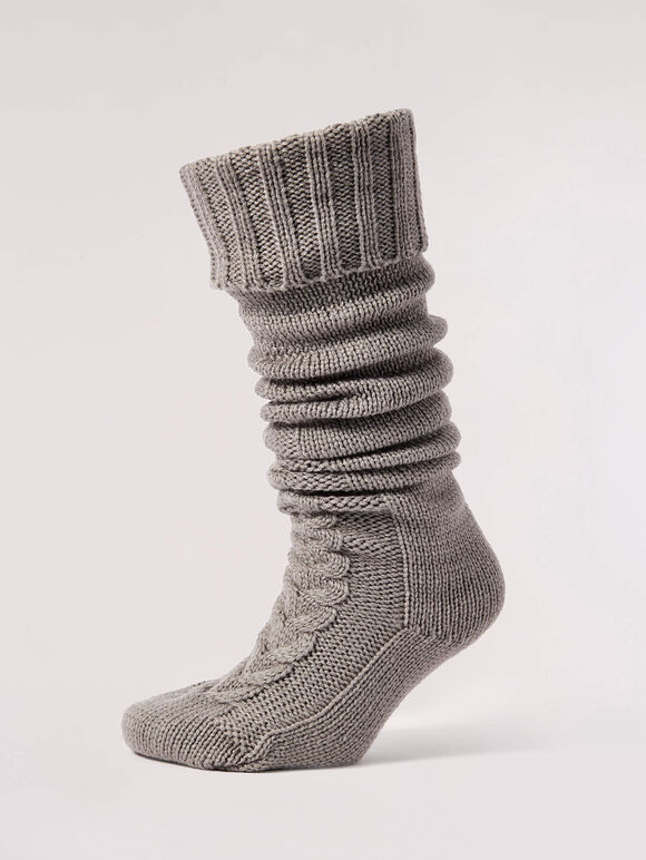 Long Leg Warming Socks, Grey, large